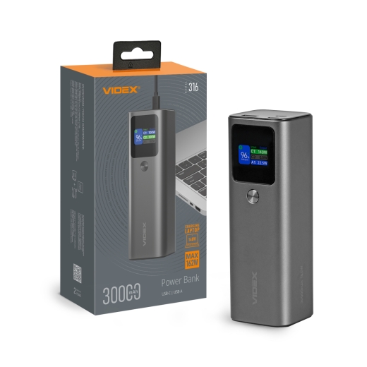Повербанк 30000mAh VIDEX VPB-316 162W PD140W +Display - 1