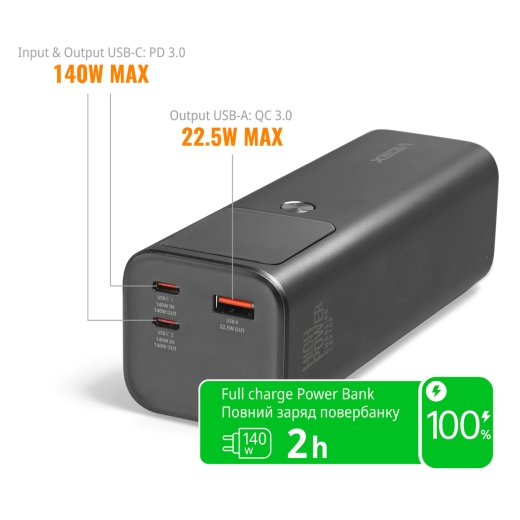 Повербанк 30000mAh VIDEX VPB-316 162W PD140W +Display - 3
