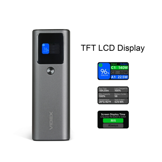 Повербанк 30000mAh VIDEX VPB-316 162W PD140W +Display - 4
