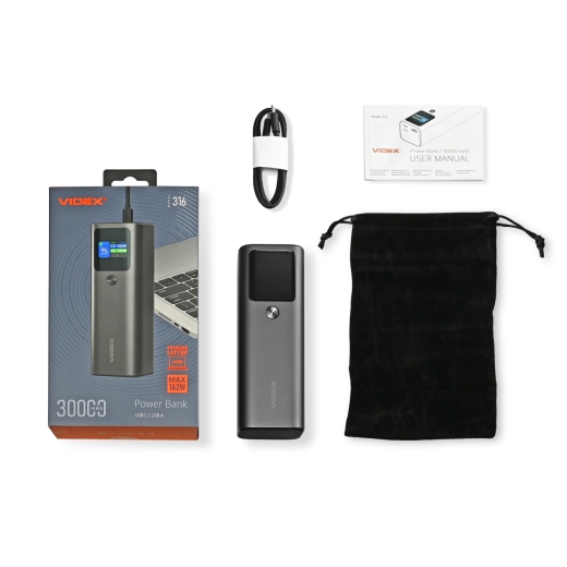 Повербанк 30000mAh VIDEX VPB-316 162W PD140W +Display - 8