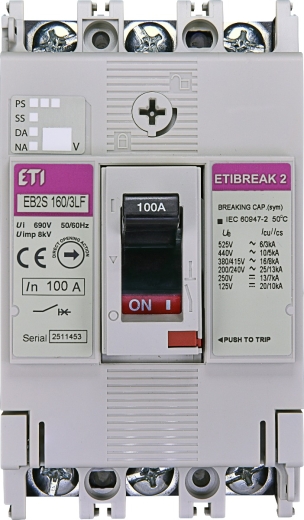 Автоматичний вимикач ETI 004671810 EB2S 160/3LF 125А 3P (16kA фіксовані налаштування) - 1
