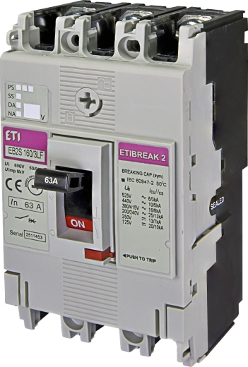 Автоматичний вимикач ETI 004671807 EB2S 160/3LF 63А 3P (16kA фіксовані налаштування) - 1