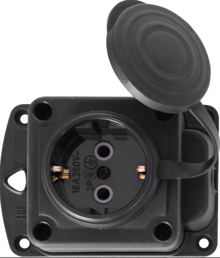 Каучукова одинарна розетка E.Next e.socket.rubber.029.1.16 16А із заземленням та захисною кришкою (s9100025) - 2