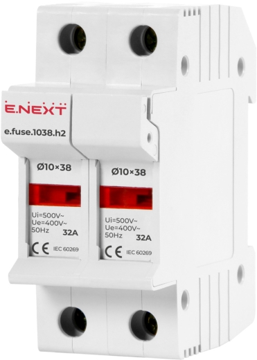 Утримувач запобіжника E.Next e.fuse.1038.h2 на DIN-рейку 10х38 2р 32А (i0300002) - 1