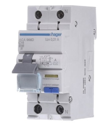 Диференційний автомат Hager ACA966D C 16A 1P+N 6кА 10мА A - 1