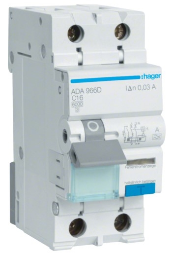 Диф автомат Hager ADA966D C 16A 1P+N 6кА 30мА A - 1