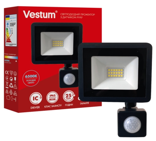 Прожектор LED Vestum з датчиком руху 1-VS-3019 10Вт 800Лм 6500K IP65 - 2