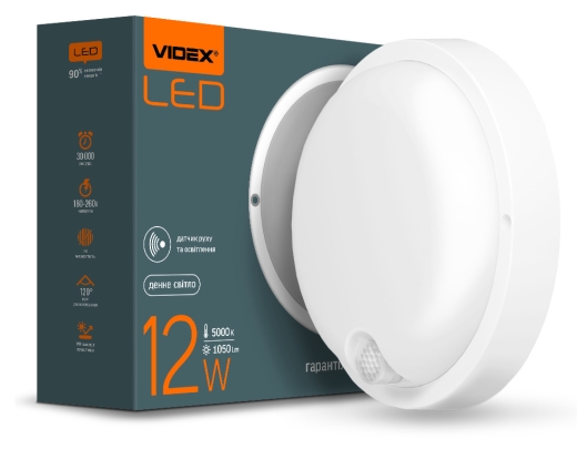 Круглий світильник Videx 12Вт 5000K IP54 із сенсором ІЧ (VL-BHR-125W-SP) білий - 3