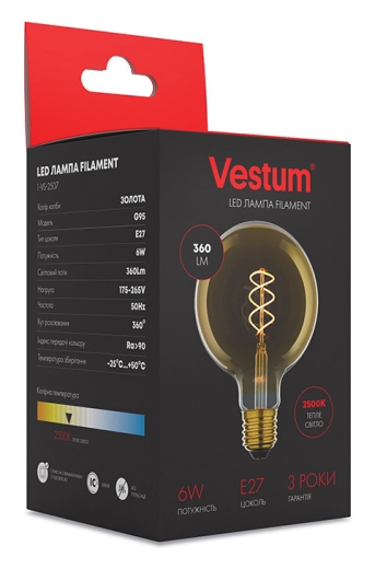 Філаментна лампа Vestum 1-VS-2507 «вінтаж» Golden Twist G95 6Вт 2500K E27 - 3