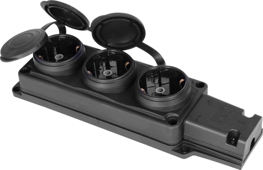 Каучуковая тройная колодка E.Next e.socket.rubber.029.3.16 16А с заземлением и защитной крышкой (s9100027) - 2