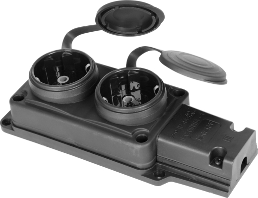 Каучукова подвійна колодка E.Next e.socket.rubber.029.2.16 16А із заземленням та захисною кришкою (s9100026) - 2