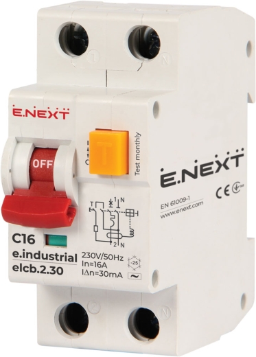 Вимикач диференційного струму E.Next e.industrial.elcb.2.C16.30 1Р+N 16А С 30мА (i0230003) - 1