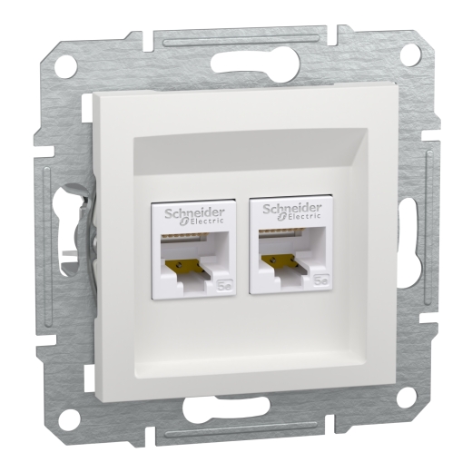 Комп'ютерна розетка RJ45 подвійна UTP cat.5e Schneider Electric Asfora без рамки біла (EPH4470121) - 1