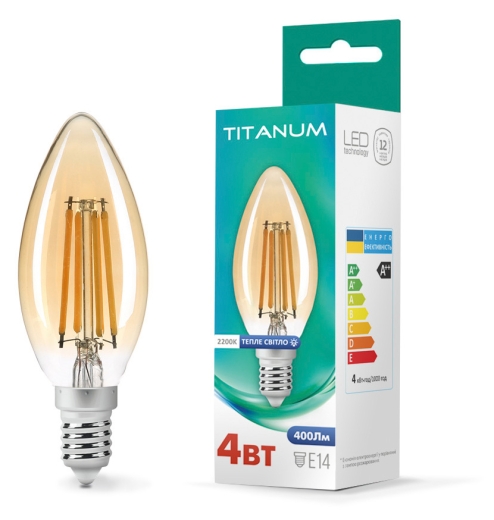 Світлодіодна лампа філаментна Titanum Filament C37 E14 4Вт 2200K (TLFC3704142A) бронза - 2