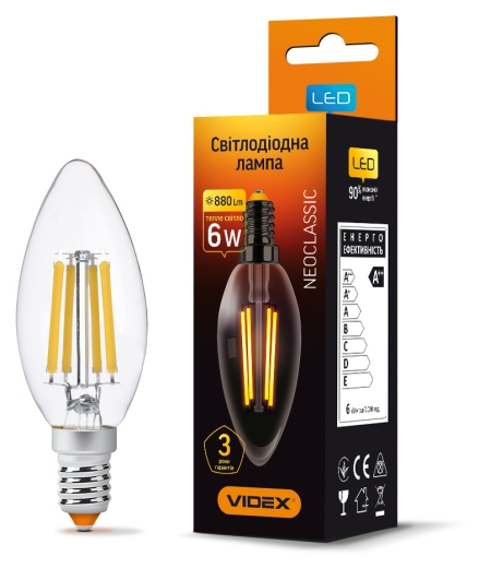 Світлодіодна філаментна лампа Videx Filament C37F E14 6Вт 3000K (VL-C37F-06143) - 2
