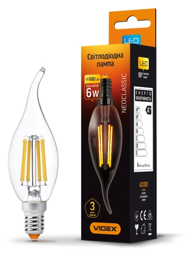 Світлодіодна філаментна лампа Videx Filament C37Ft E14 6Вт 4100K (VL-C37Ft-06144) - 3