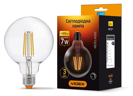 Диммована філаментна лампа Videx Filament G95FD E27 7Вт 4100K (VL-G95FD-07274) - 2