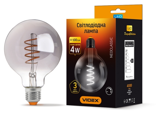 Диммована філаментна лампа Videx Filament G95FGD E27 4Вт 2100K (VL-G95FGD-04272) графіт - 2