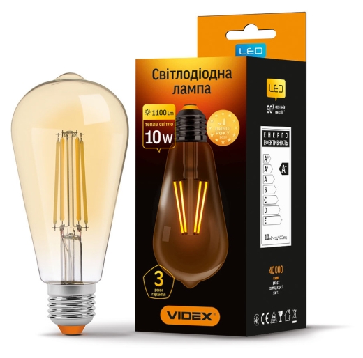 Світлодіодна лампа філаментна Videx Filament ST64FA E27 10Вт 2200K (VL-ST64FA-10272) бронза - 2