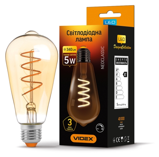 Димерная филаментная лампа Videx Filament ST64FASD E27 5Вт 2200K (VL-ST64FASD-05272) бронза - 2