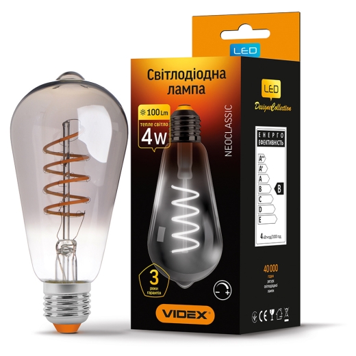 Диммована філаментна лампа Videx Filament ST64FGD E27 4Вт 2100K (VL-ST64FGD-04272) графіт - 2