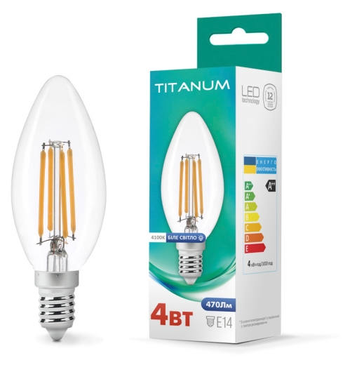 Світлодіодна філаментна лампа Titanum Filament C37 E14 4Вт 4100K (TLFC3704144) - 3