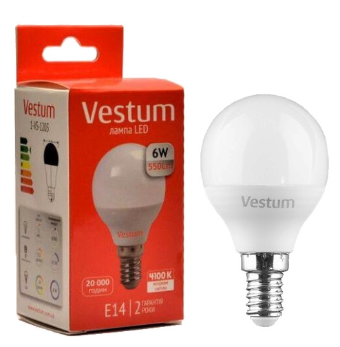 Лампа LED Vestum G45 6Вт 4100K E14 - 2