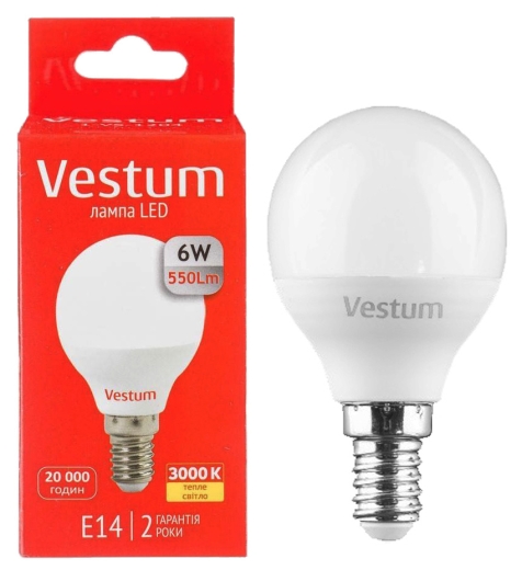 Лампа LED Vestum G45 6Вт 3000K E14 - 2