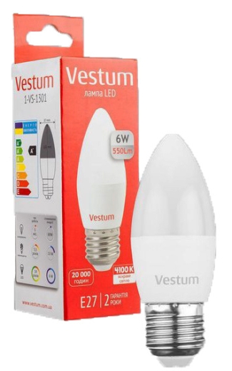 Лампа LED Vestum C37 6Вт 4100K E27 - 2