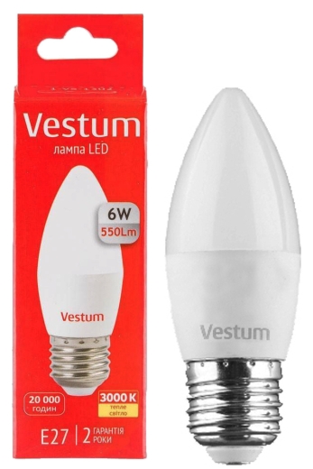 Лампа LED Vestum C37 6Вт 3000K E27 - 2