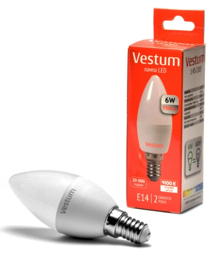 Лампа LED Vestum C37 6Вт 4100K E14 - 2
