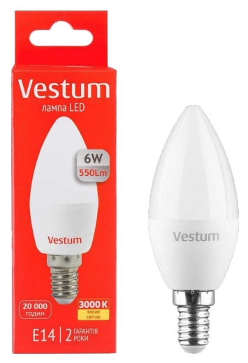Лампа LED Vestum C37 6Вт 3000K E14 - 2