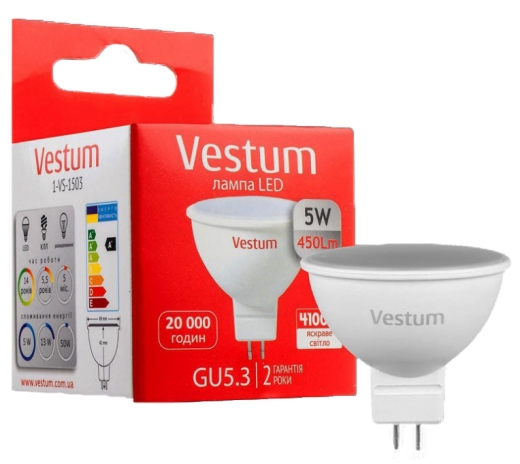 Лампа LED Vestum MR16 5Вт 4100K GU5.3 - 2