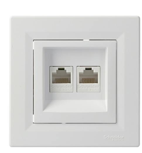 Розетка компьютерная RJ45 кат.5е UTP двойная белая Asfora, EPH4400121 - 1