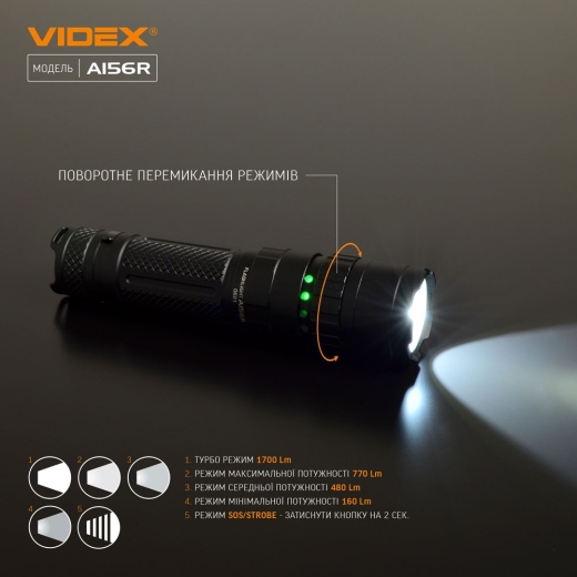 Светодиодный портативный фонарик Videx 1700Лм 6500K (VLF-A156R) - 7