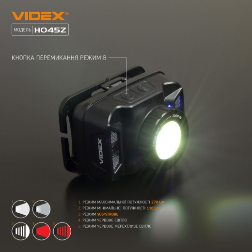 Світлодіодний налобний ліхтарик Videx 270Лм 5000K (VLF-H045Z) - 7