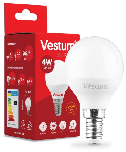 Светодиодная лампа Vestum 1-VS-1208 G45 4Вт 3000K E14 - 2