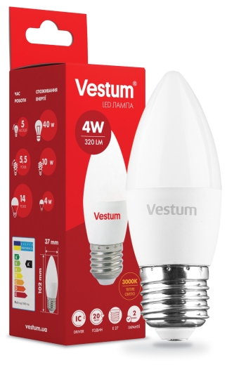 Светодиодная лампа Vestum 1-VS-1306 C37 4Вт 3000K E27 - 2