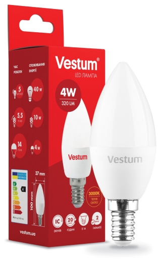 Світлодіодна лампа Vestum 1-VS-1308 C37 4Вт 3000К E14 - 2