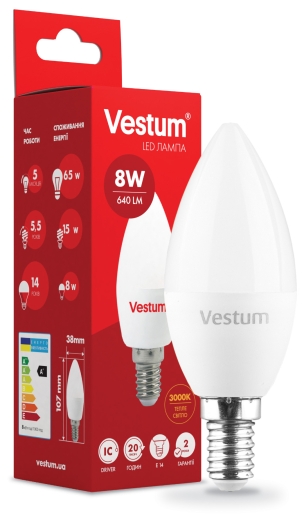 Світлодіодна лампа Vestum 1-VS-1312 C37 8Вт 3000K E14 - 2