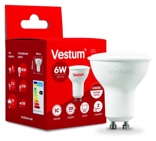 Світлодіодна лампа Vestum 1-VS-1506 MR16 6Вт 4100K GU10 - 2