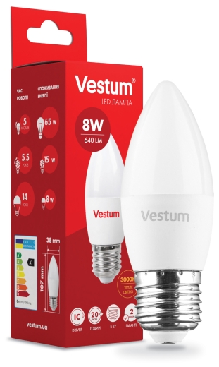 Світлодіодна лампа Vestum 1-VS-1310 C37 8Вт 3000K E27 - 2