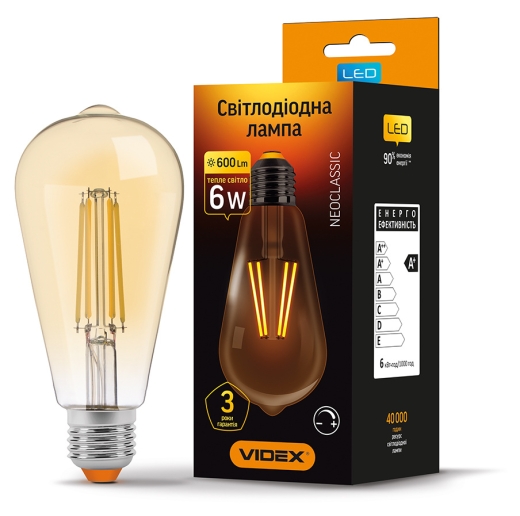 Диммована філаментна лампа Videx Filament ST64FAD E27 6Вт 2200K (VL-ST64FAD-06272) бронза - 2