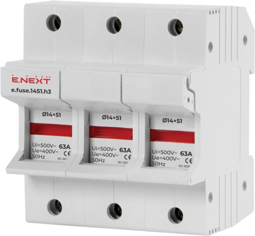 Держатель предохранителя E.Next e.fuse.1451.h3 на DIN-рейку 14х51 3р 63А (i0300006) - 1