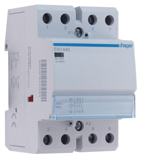 Безшумний контактор 40A ESC440 (4НО, 230В) 3м Hager - 1