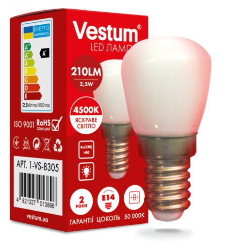 Лампа LED Vestum SMD 1-VS-8305 2,5Вт 4500K E14 для холодильника - 1