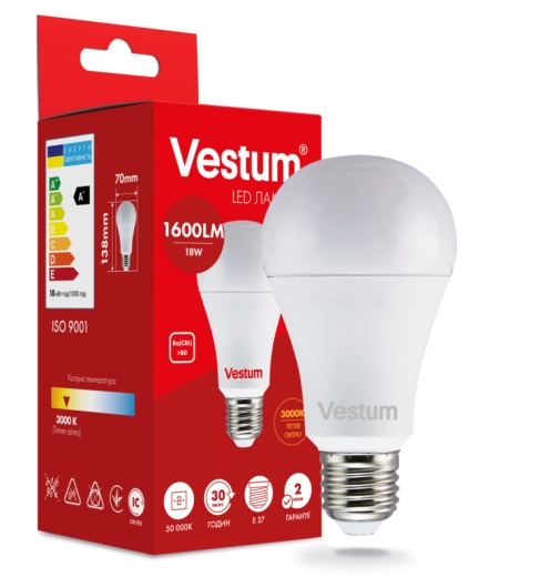 Лампа LED Vestum A70 18Вт 3000K E27 - 2