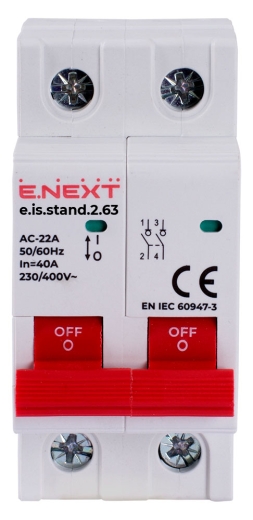 Вимикач навантаження E.Next e.is.stand.2.63 на DIN-рейку 2р 63А (s082005) - 2