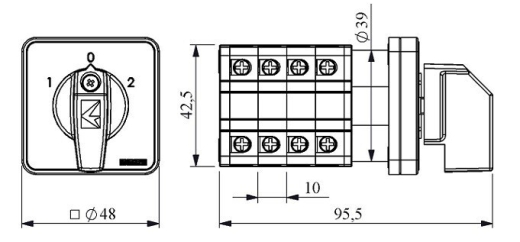 Кулачковий перемикач полюсів EMAS PSA032KD434S реверсивний (1-0-2) 4P 32А - 3