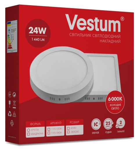 Накладний точковий світильник Vestum 1-VS-5404 24Вт 6000K квадратний - 3